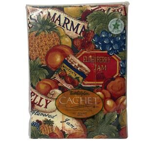 VTG Town & Country Linen Fruit Market Tablecloth 60" Round Retro Kitchen USA